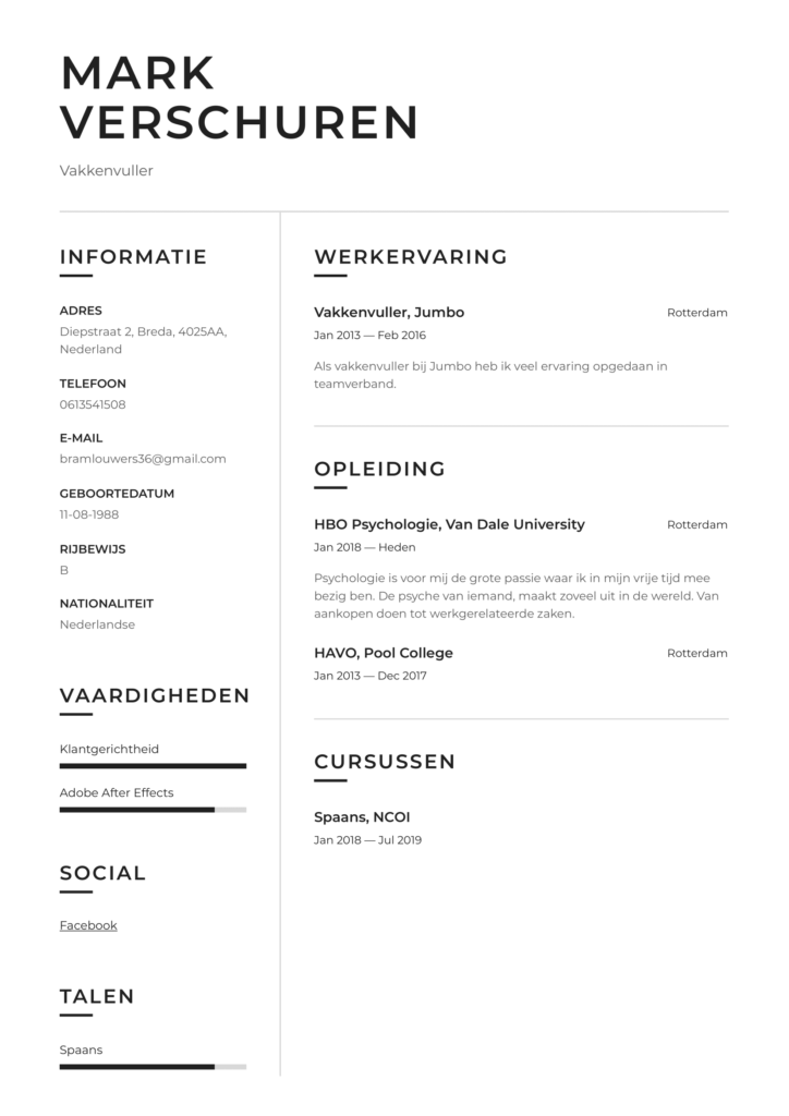 vakkenvuller cv template