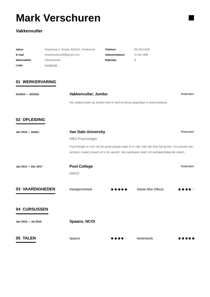 vakkenvuller cv template