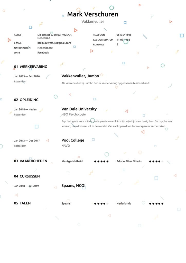 meteoor Stiptheid complexiteit Scholieren Cv maken? Download gratis het Voorbeeld Cv. - Perfect CV