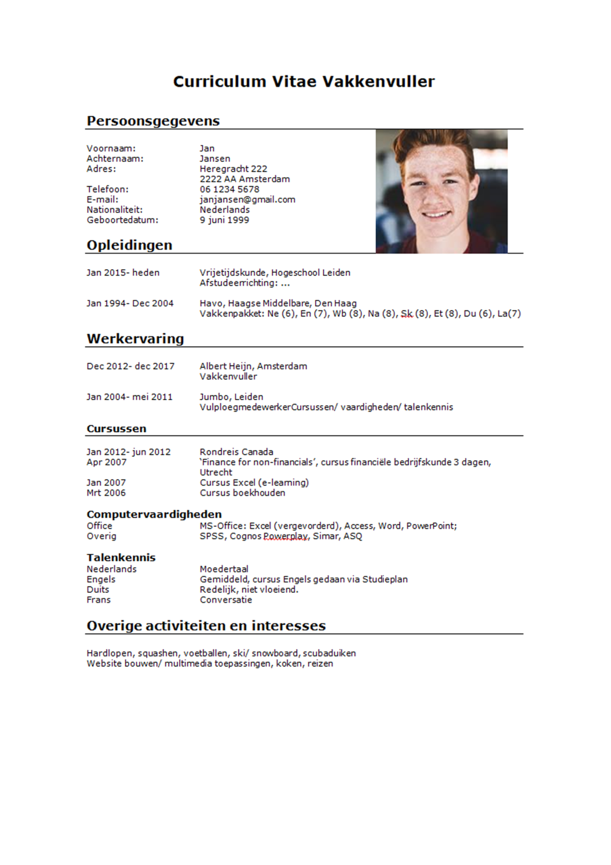 CV voorbeeld vakkenvuller *2020*  Download Gratis  PerfectCV.nl