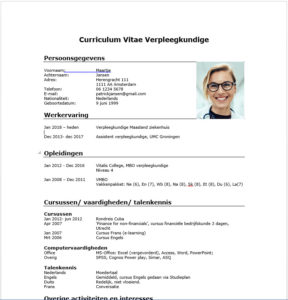 CV voorbeeld Verpleegkundige - Download Gratis - PerfectCV.nl