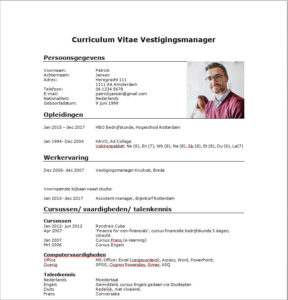 cv voorbeeld vestigingsmanager