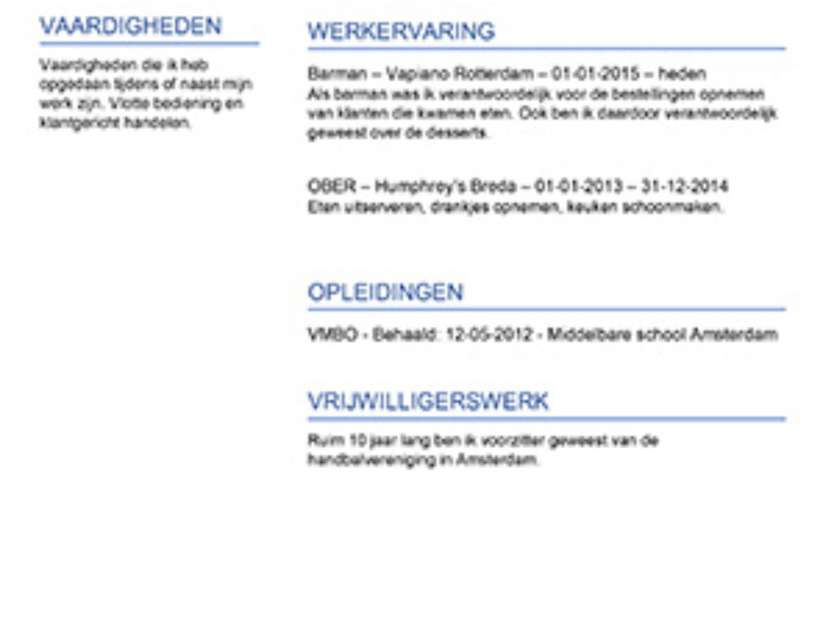 Cv Voorbeeld Horeca 100 Gratis Downloaden Word Pdf