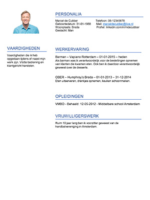 Cv Voorbeeld Horeca 100 Gratis Downloaden Word Pdf