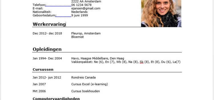 Voorbeeld CV Bloemist(e) / Bloemenbinder cv voorbeeld bloemist