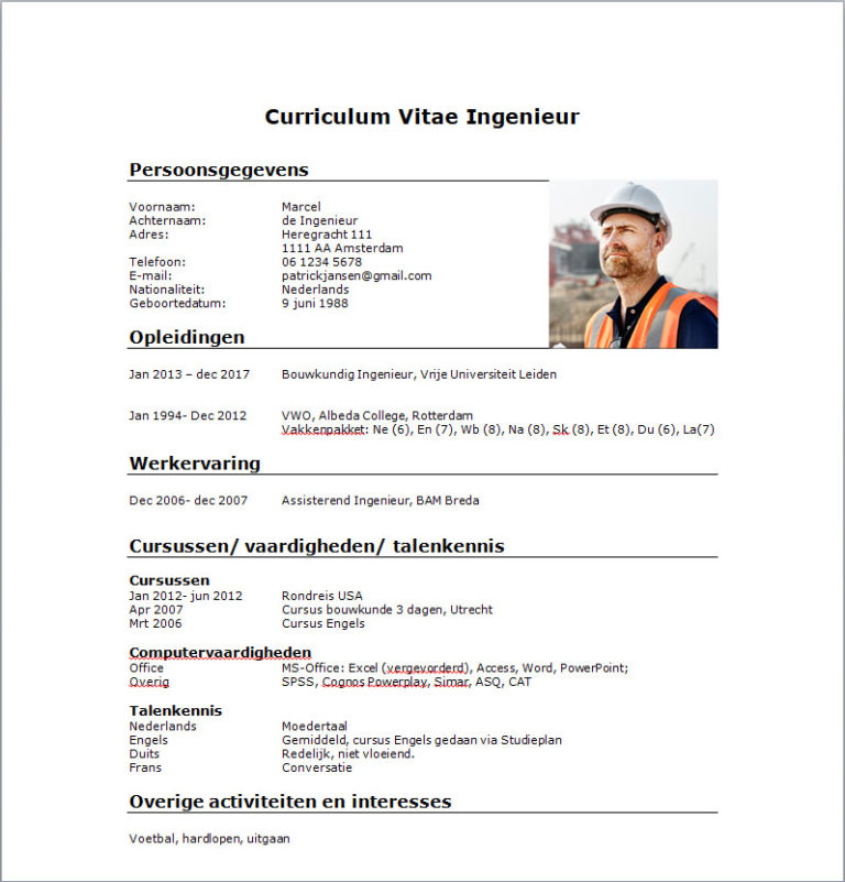 Voorbeeld CV Ingenieur Download Gratis PerfectCV.nl