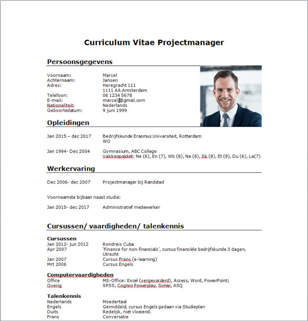 Cv Voorbeeld Projectmanager Download Gratis Perfectcv Nl