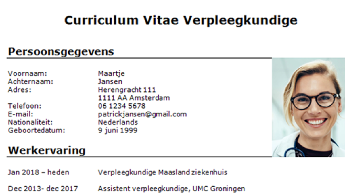 Cv Voorbeeld Verpleegkundige Download Gratis Perfectcv Nl