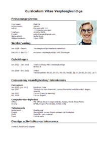 CV voorbeeld Verpleegkundige  Download Gratis  PerfectCV.nl