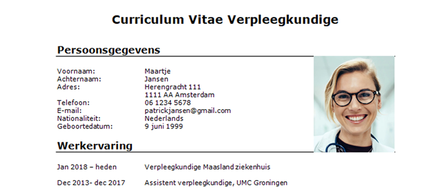 Cv maken als Verpleegkundige + voorbeeld in PDF & Word