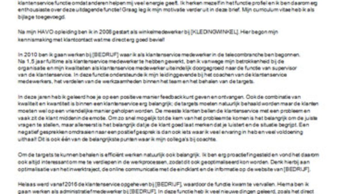 Sollicitatiebrief Klantenservice Medewerker Gratis Voorbeeld Perfect Cv