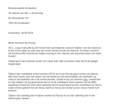 Sollicitatiebrief bloemist Sollicitatiebrief bloemist