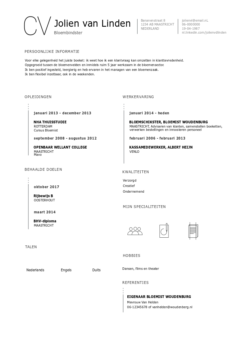 template cv bloembinder