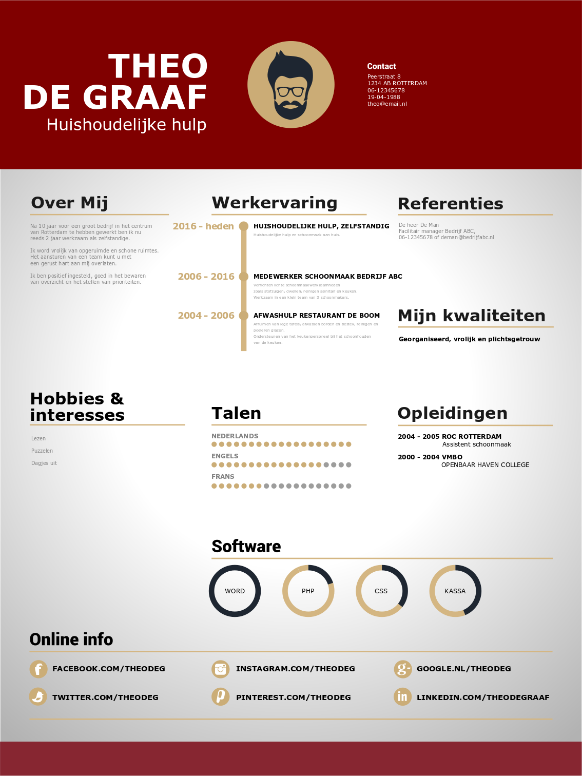 voorbeeld cv huishoudelijke hulp rood