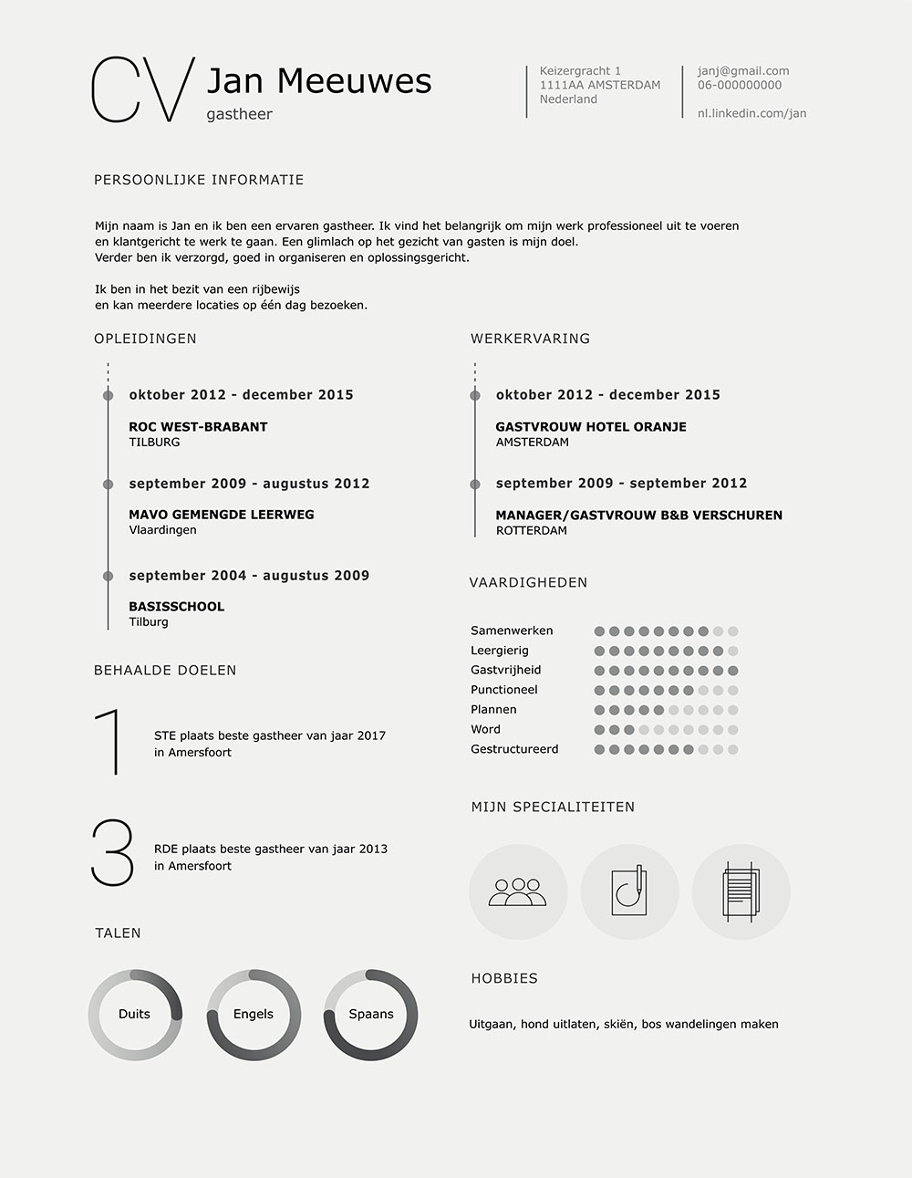 cv voorbeeld gastheer grijs