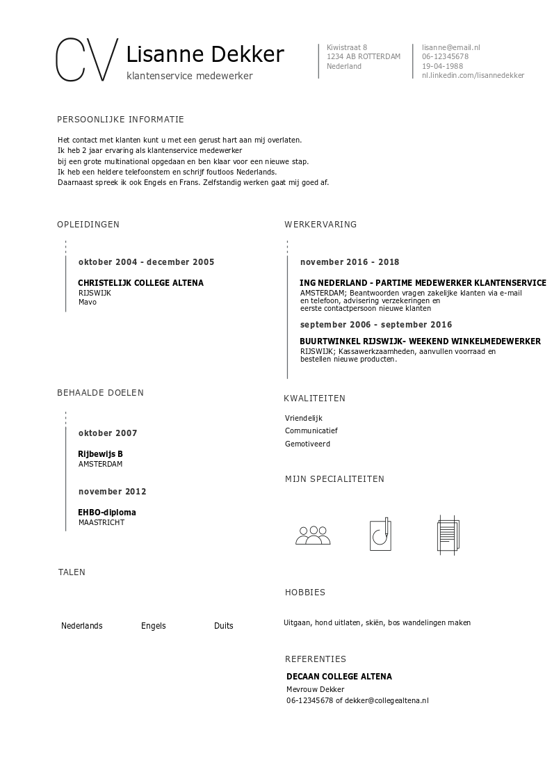 template cv klantenservicemedewerker