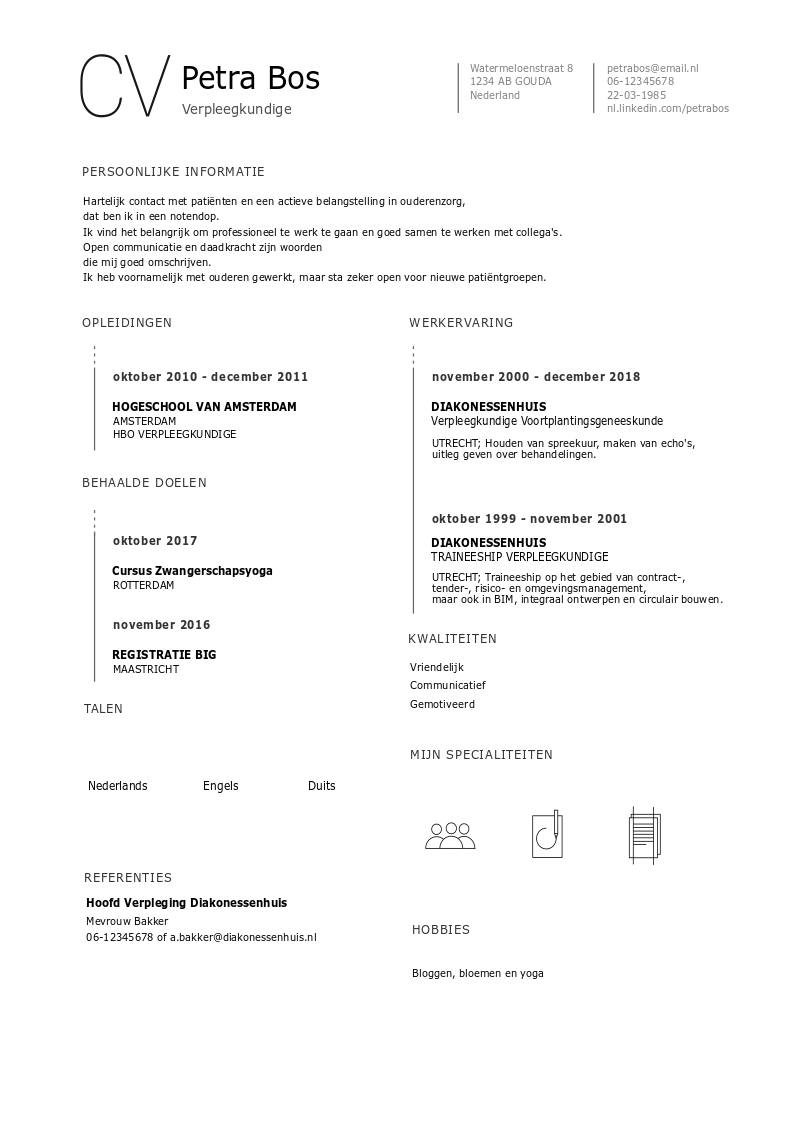 Cv Voorbeeld Verpleegkundige Download Gratis Perfectcvnl