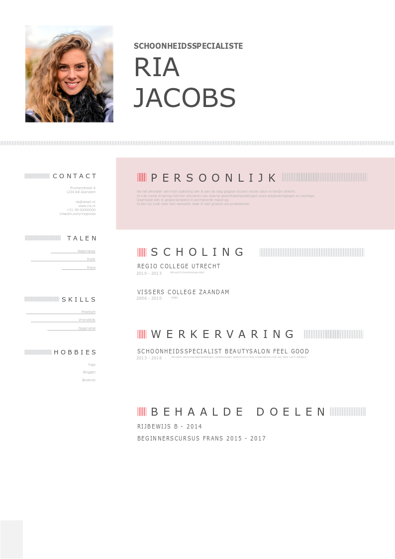 template cv schoonheidsspecialiste