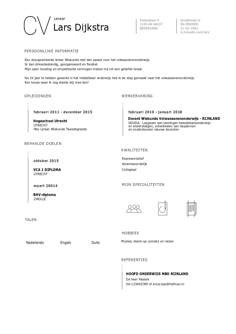 leraar curriculum vitae