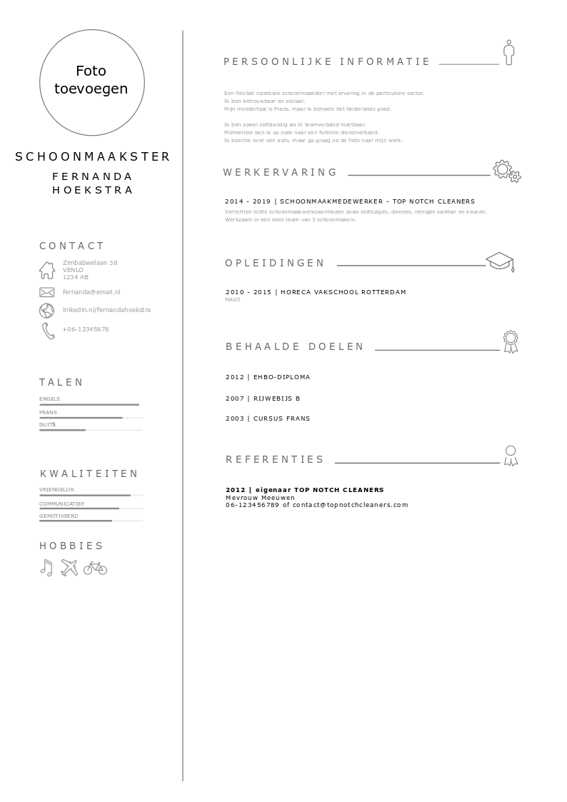 blaas gat Interactie Oeps Voorbeeld CV Schoonmaakster & informatie voor een geslaagde sollicitatie