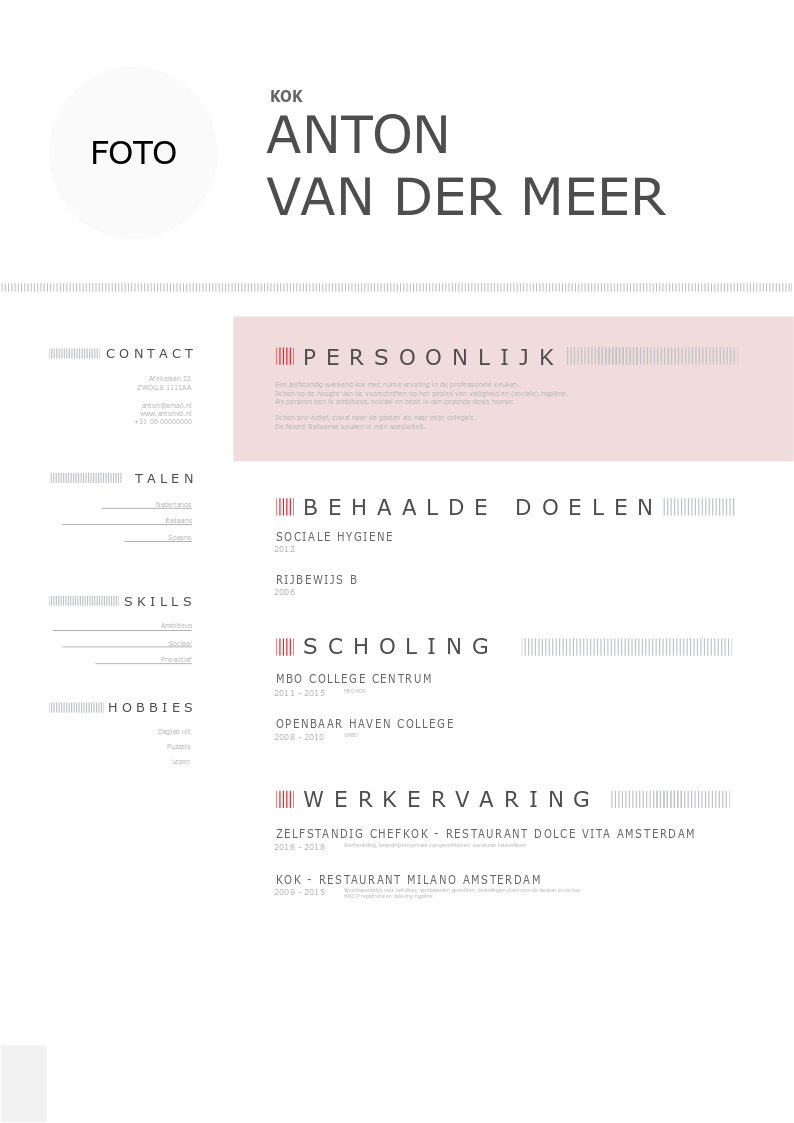 cv voorbeeld kok