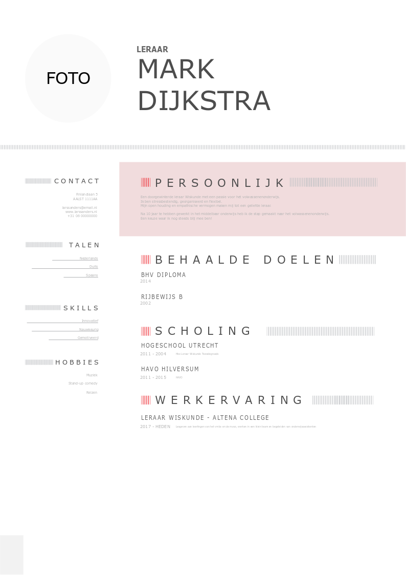 template cv leerkracht