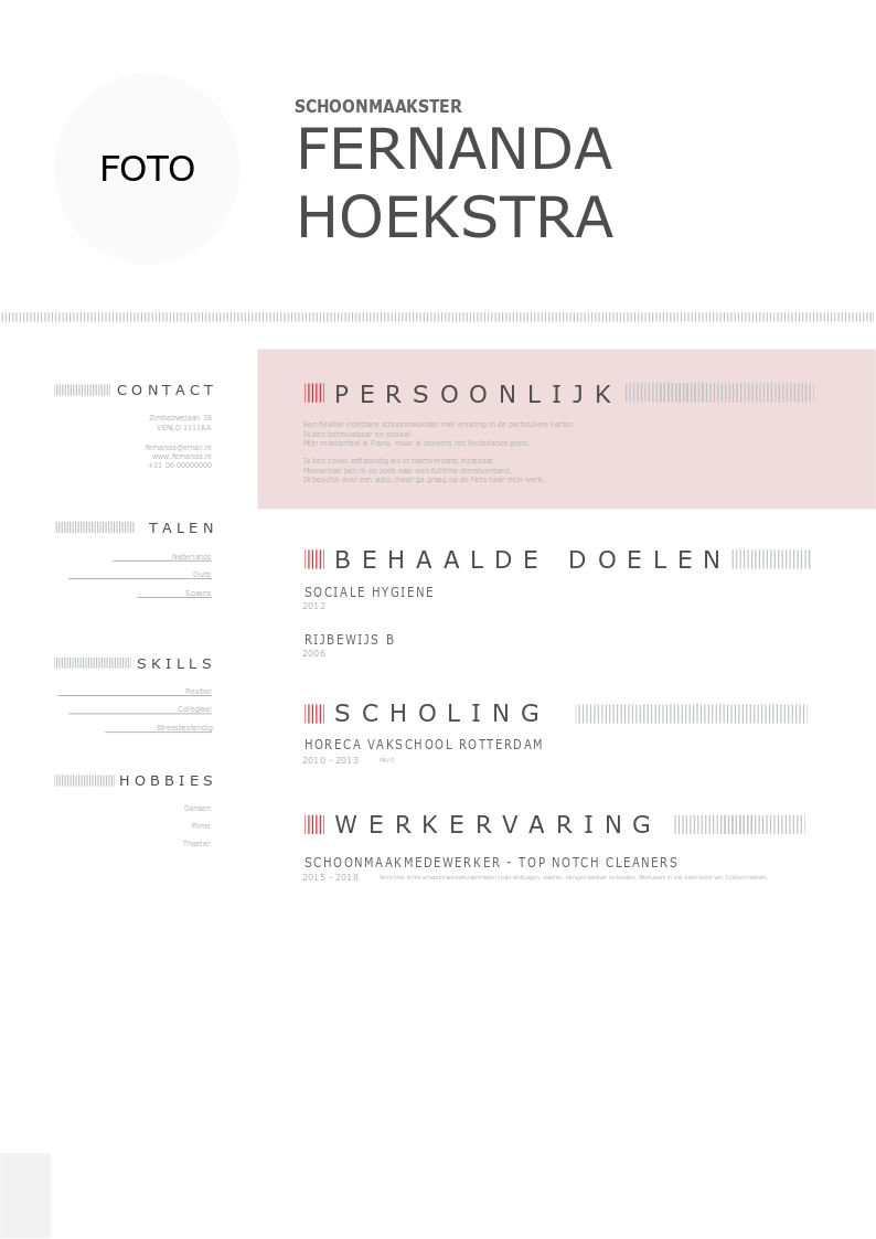 schoonmaakster template cv