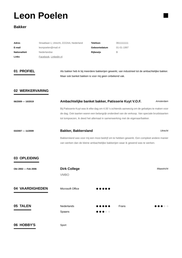 cv template bakker