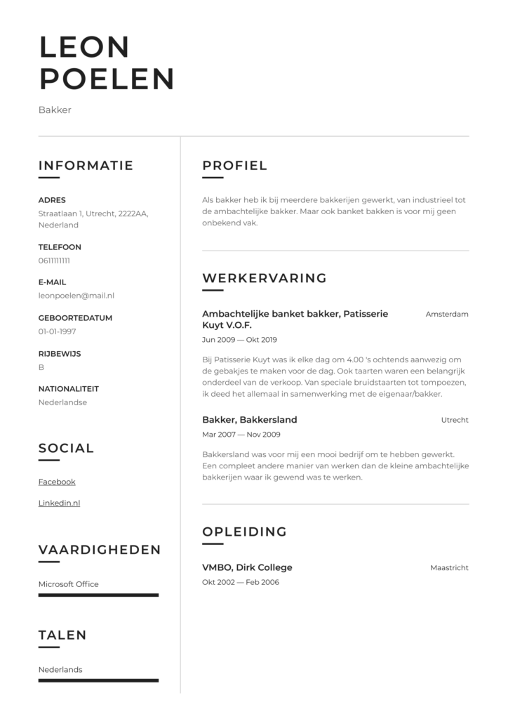 template cv bakker