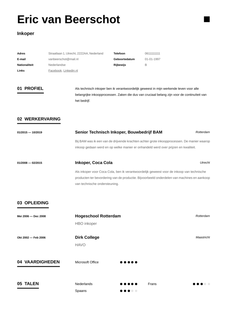 inkoper cv template