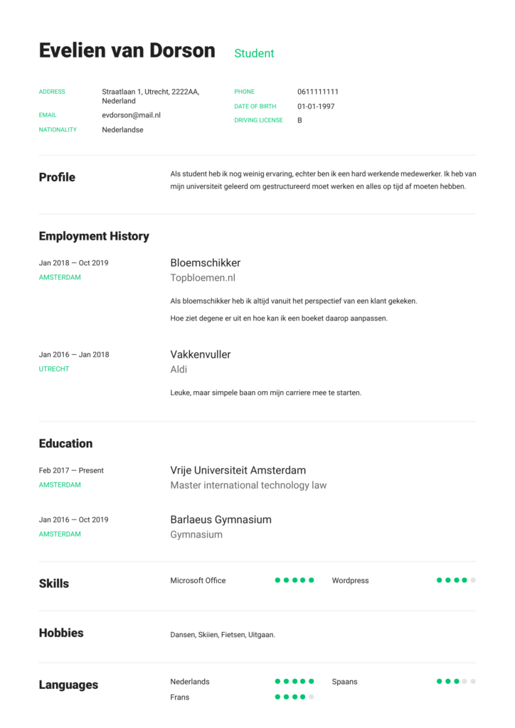 clean cv student pdf