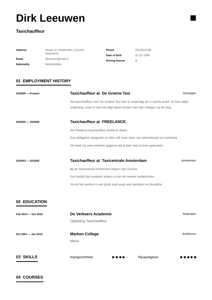 taxichauffeur curriculum vitae