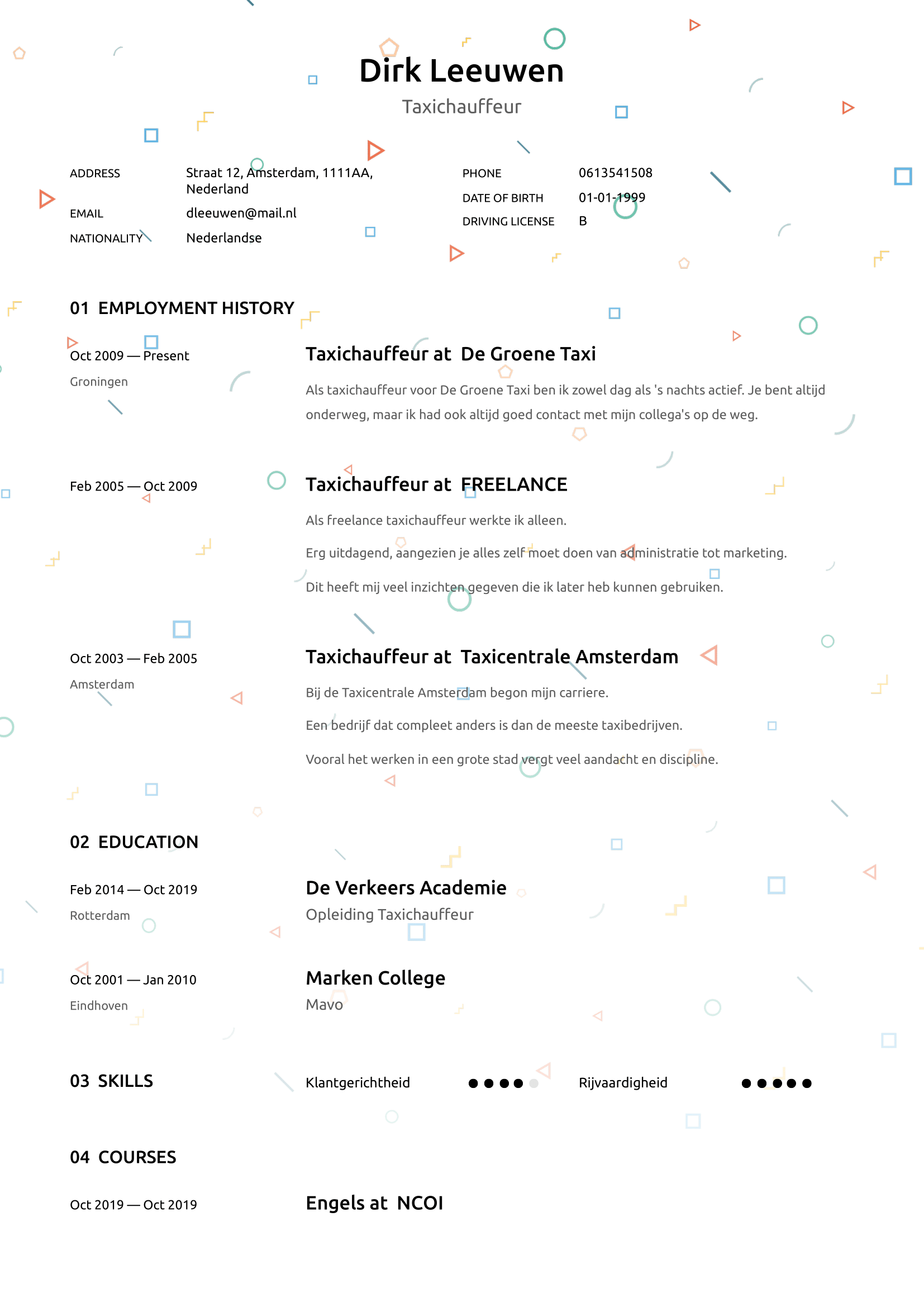 Cv voorbeeld taxichauffeur  Perfect CV  Tips en gratis voorbeelden