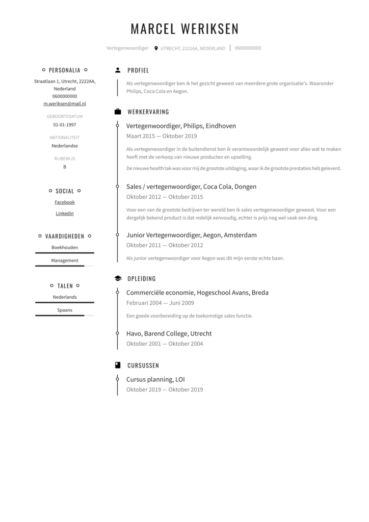 Vertegenwoordiger cv voorbeeld