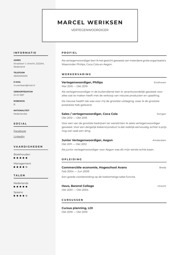 cv voorbeeld Vertegenwoordiger