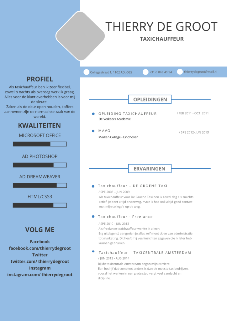 klassiek Vermindering ego Cv voorbeeld taxichauffeur - Perfect CV - Tips en gratis voorbeelden