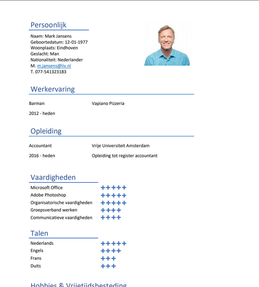 CV Voorbeeld 2020 20+ Gratis voorbeeld CV's In en Word.