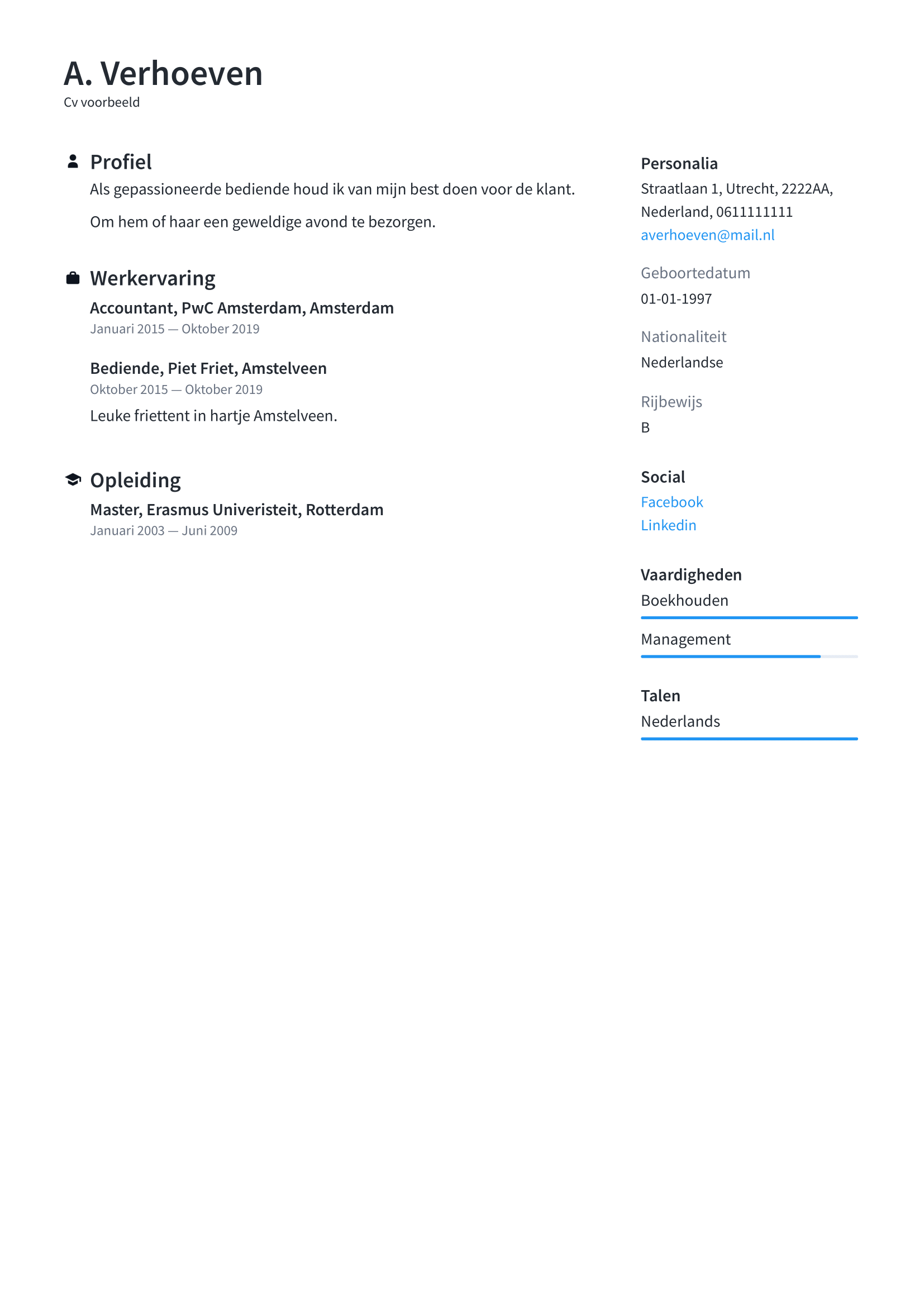 CV Voorbeeld 2020  20+ Gratis voorbeeld CV's In PDF en Word.