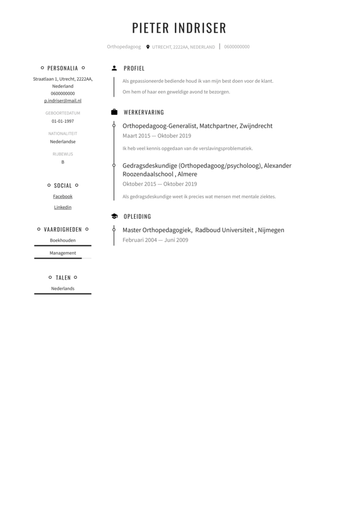 Cv Voorbeeld Orthopedagoog 2020 Gratis Downloaden Perfect Cv