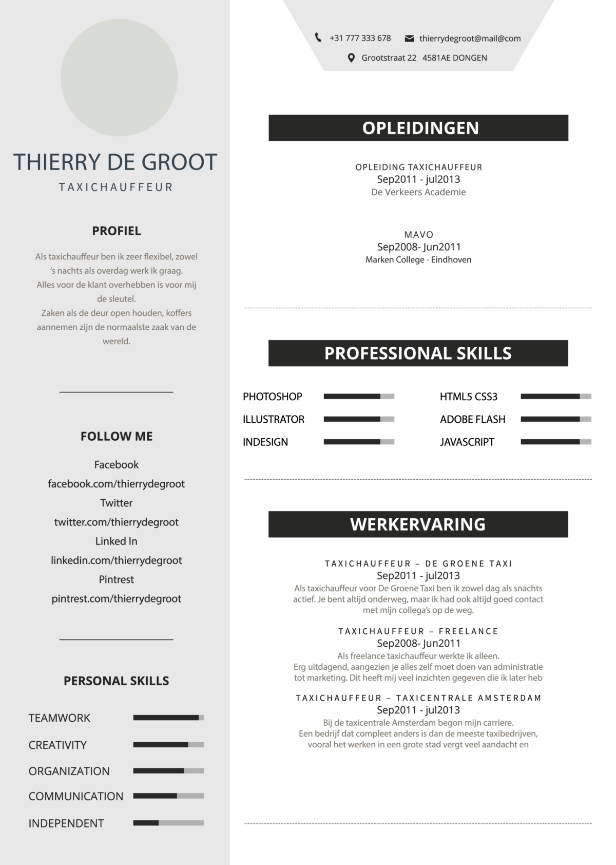 Cv voorbeeld taxichauffeur  Perfect CV  Tips en gratis voorbeelden