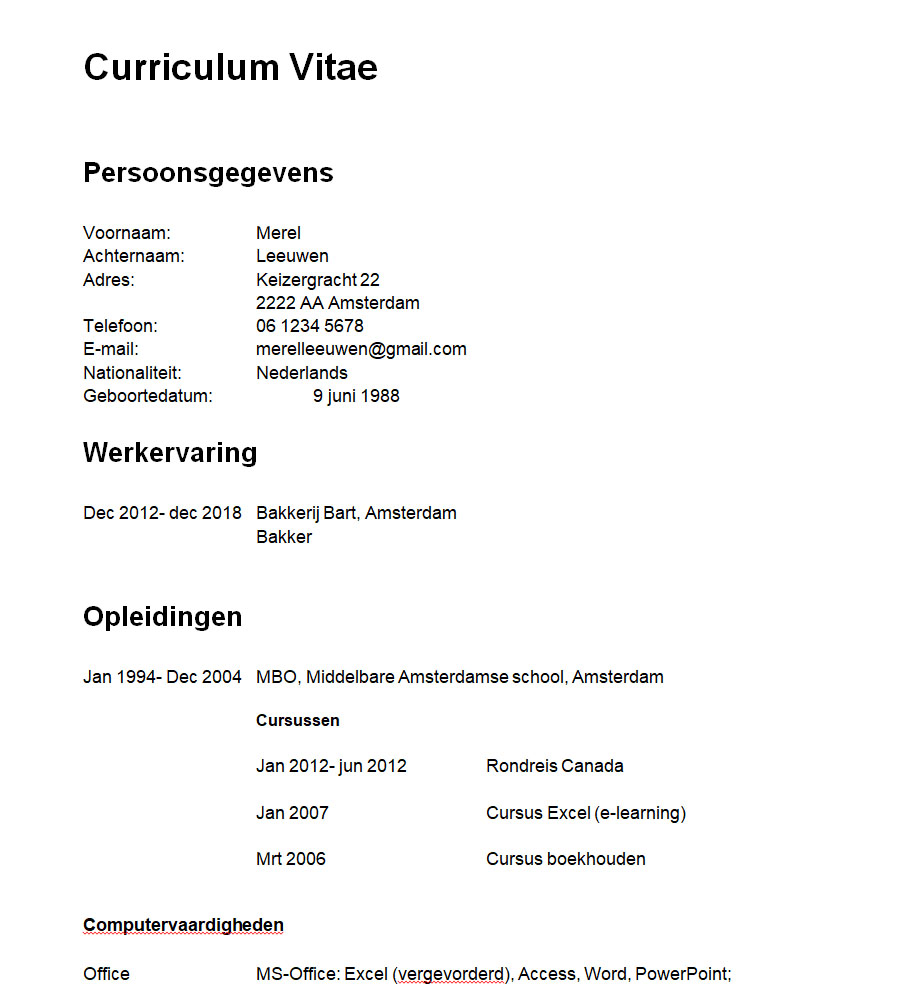 CV Voorbeeld 2020 20+ Gratis voorbeeld CV's In en Word.