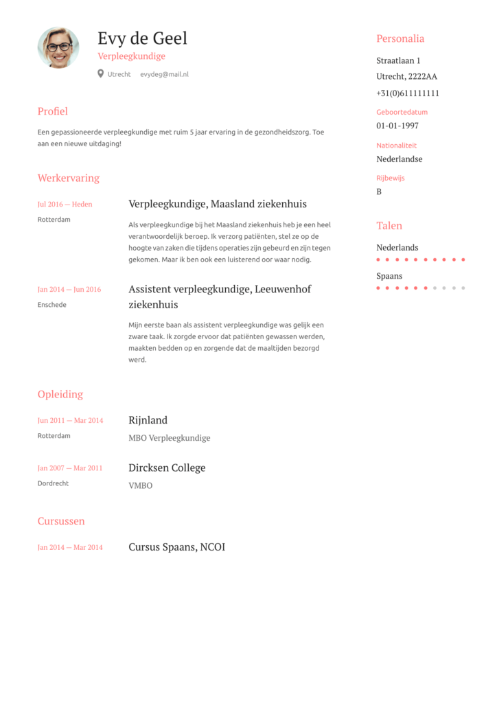 rood voorbeeld cv verpleegkundige