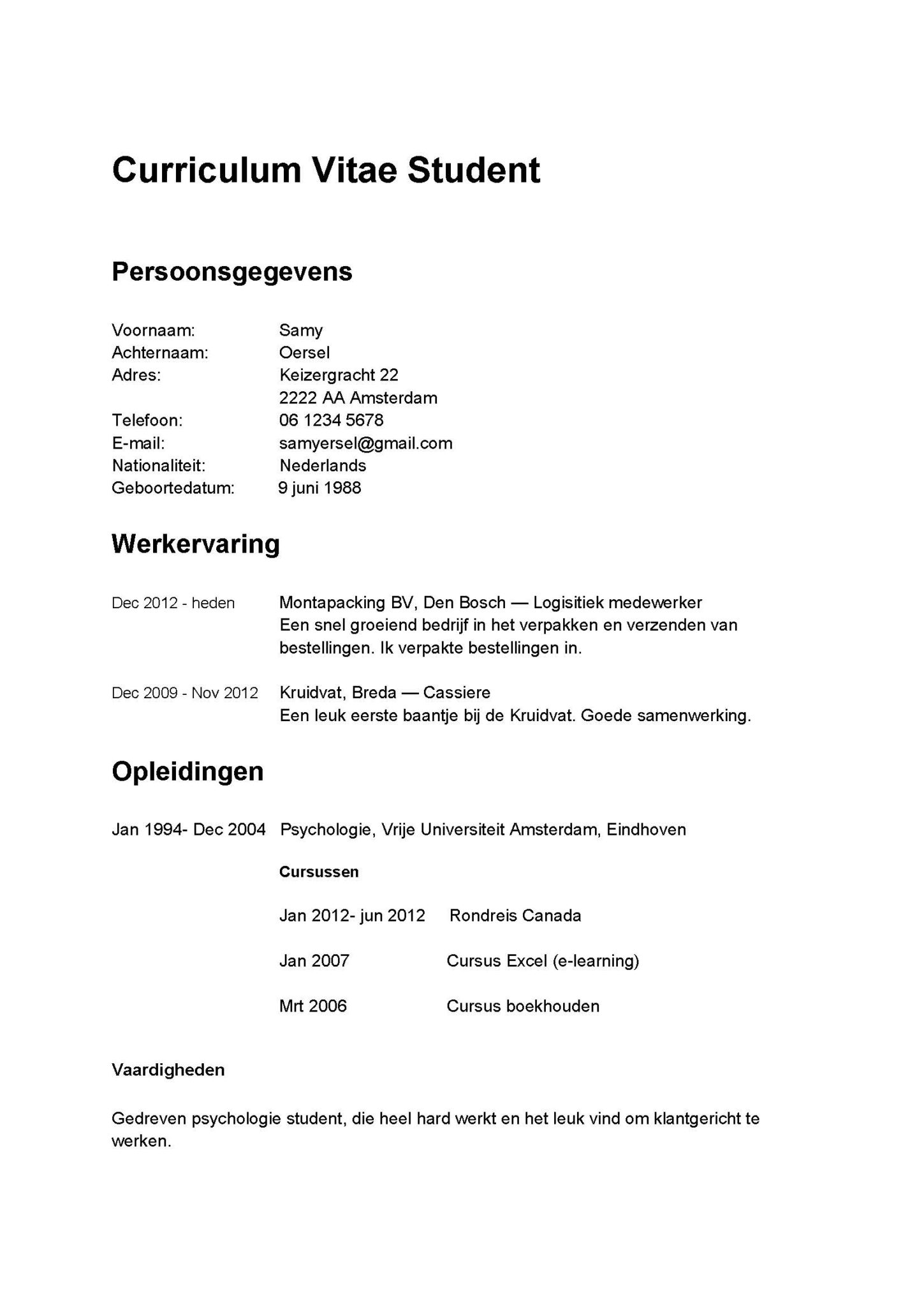 Cv Voorbeeld Student 2022 Gratis Downloaden In Word Pdf