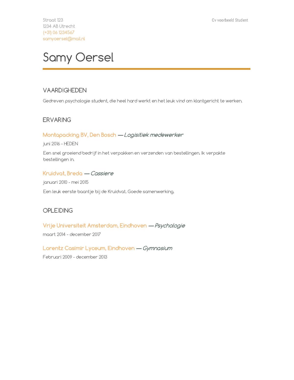 Cv voorbeeld Student *2022* Gratis Downloaden in [Word & PDF]