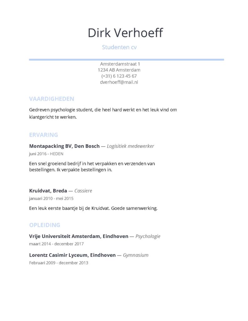 Cv Voorbeeld Student 2022 Gratis Downloaden In Word Pdf