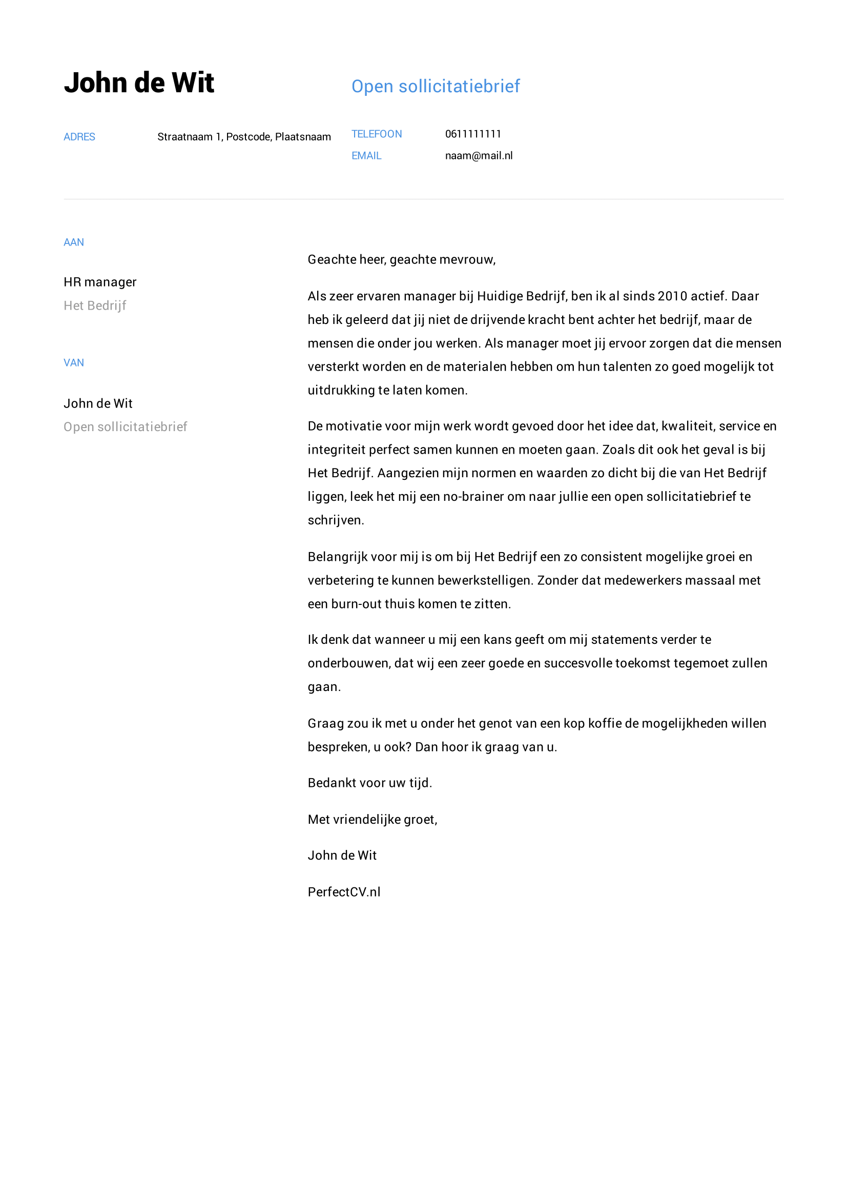 Open Sollicitatie Voorbeeld