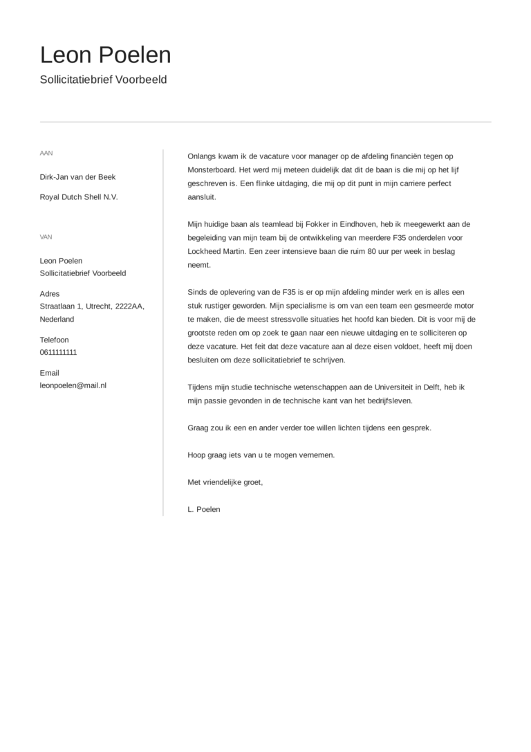 Sollicitatiebrief Voorbeeld  15+ Gratis Sollicitatiebrieven in PDF en Word