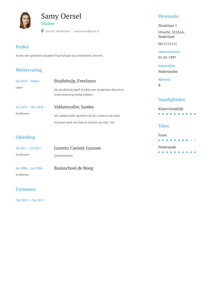 Verwachten Verliefd ik ben ziek Cv voorbeeld Student *2022*- Gratis Downloaden in [Word & PDF]