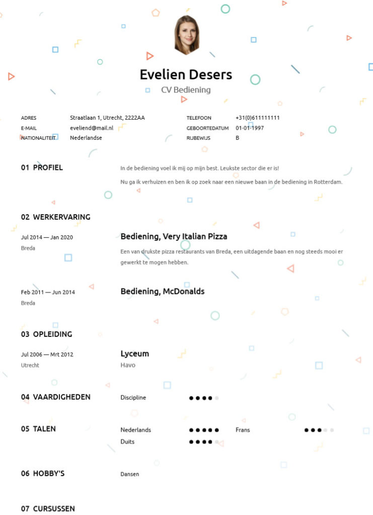 cv voorbeeld bediening