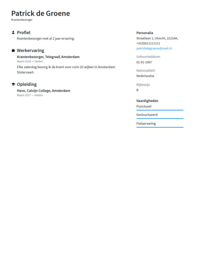 meteoor Stiptheid complexiteit Scholieren Cv maken? Download gratis het Voorbeeld Cv. - Perfect CV